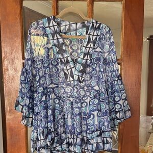 Antica Santoria by Giacomo Cinque Sheer Blue Geometric Patterned Top One Size